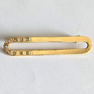 Vintage brooch long oval gold fill Winard clear gems pin minimalist